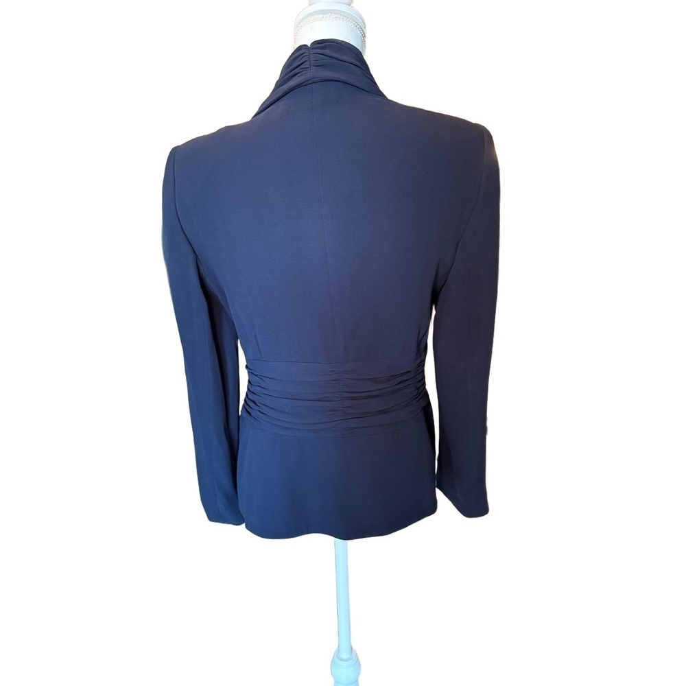 Dark Navy Escada Draped Blazer Rhinestone Clasp Evening Formal, Size 40 - Picture 3 of 8